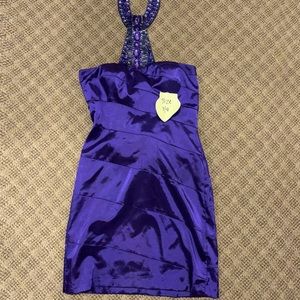 Morgan & Co purple choker neck beaded mini dress. Size 3/4